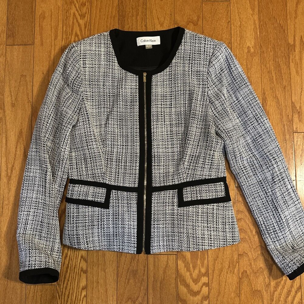 Calvin Klein Women's Sz 8 White/Black Stretch Full Zip  Jacket